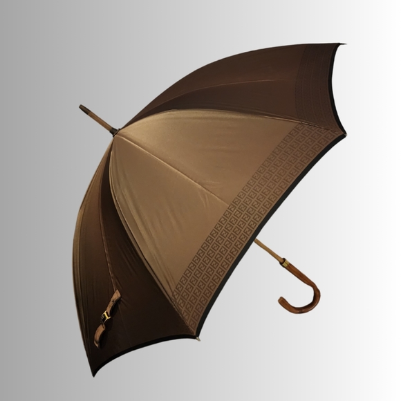 Vintage x 80s Fendi FF Motif Zucchino Print Wood Grain Umbrella - Picture 10 of 16